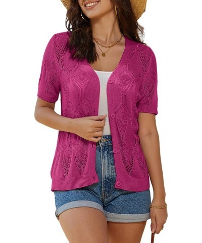 2024 Summer Women's Short Sleeve Crochet Cardigan Shrug V Neck Bolero Sweater Tops Rose $18.48 Sweaters