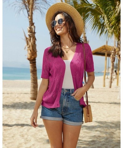 2024 Summer Women's Short Sleeve Crochet Cardigan Shrug V Neck Bolero Sweater Tops Rose $18.48 Sweaters