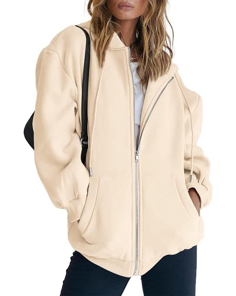 Womens Zip Up Hoodies Oversized Sweatshirt Hoodie Cute Fall Casual Drawstring Jacket with Pockets Beige $10.23 Hoodies & Swea...