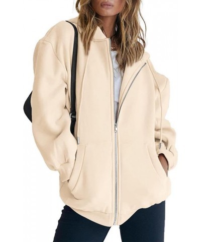 Womens Zip Up Hoodies Oversized Sweatshirt Hoodie Cute Fall Casual Drawstring Jacket with Pockets Beige $10.23 Hoodies & Swea...