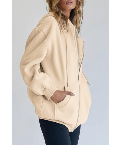 Womens Zip Up Hoodies Oversized Sweatshirt Hoodie Cute Fall Casual Drawstring Jacket with Pockets Beige $10.23 Hoodies & Swea...