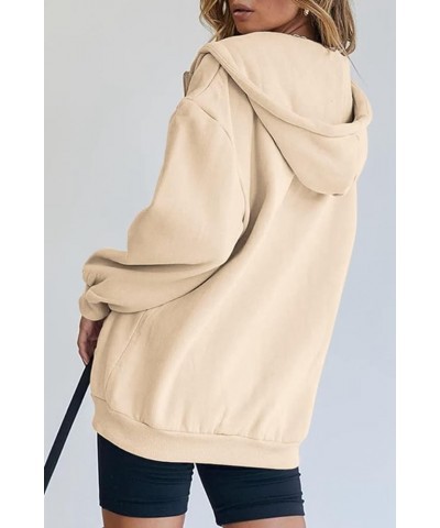 Womens Zip Up Hoodies Oversized Sweatshirt Hoodie Cute Fall Casual Drawstring Jacket with Pockets Beige $10.23 Hoodies & Swea...