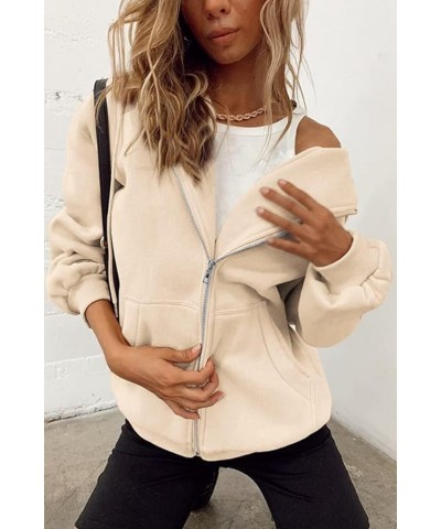 Womens Zip Up Hoodies Oversized Sweatshirt Hoodie Cute Fall Casual Drawstring Jacket with Pockets Beige $10.23 Hoodies & Swea...