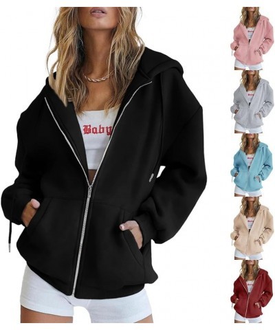 Womens Zip Up Hoodies Oversized Sweatshirt Hoodie Cute Fall Casual Drawstring Jacket with Pockets Beige $10.23 Hoodies & Swea...