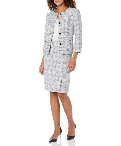 Women's Tweed 4 Button Jacket with Front Slit Skirt Blue / White Combo $37.18 Skirts