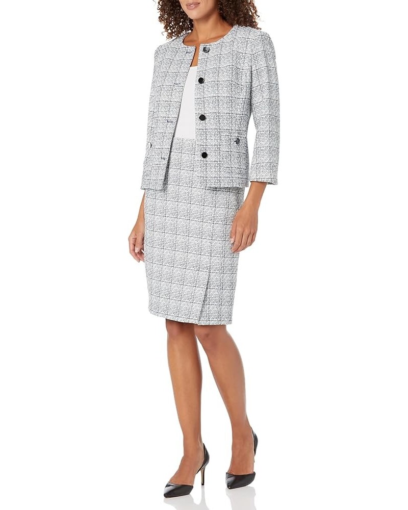 Women's Tweed 4 Button Jacket with Front Slit Skirt Blue / White Combo $37.18 Skirts