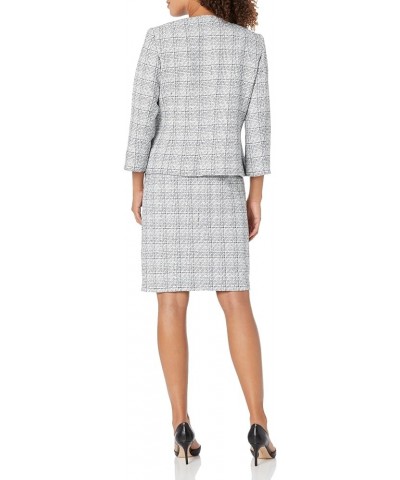 Women's Tweed 4 Button Jacket with Front Slit Skirt Blue / White Combo $37.18 Skirts