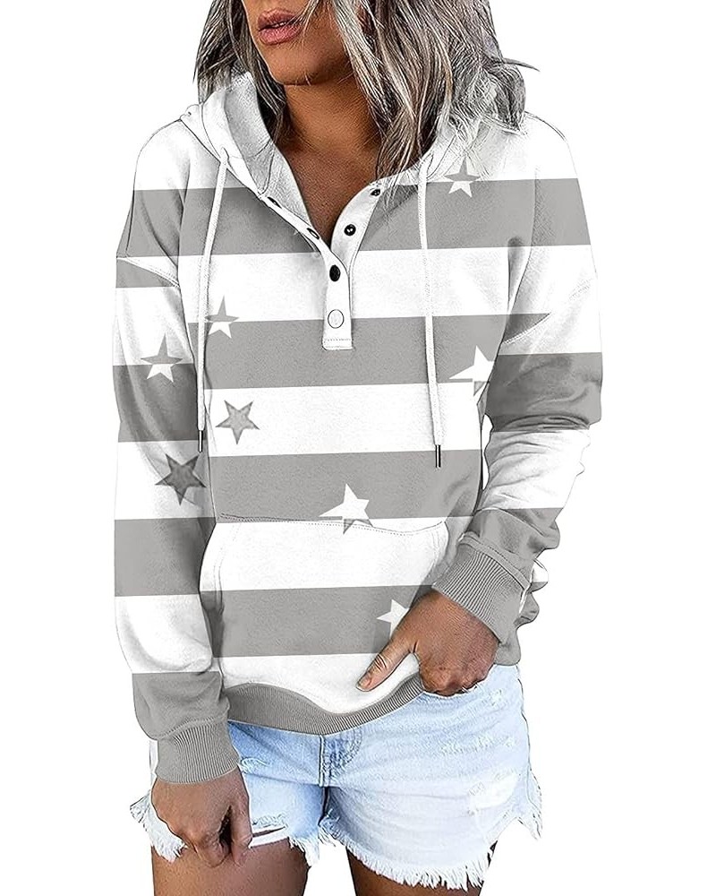 Womens Hoodies Fashion Button Up Sweatshirt Stripe Long Sleeve Tops Color Block Drawstring Hooded Pullover 1-gray $10.65 Hood...