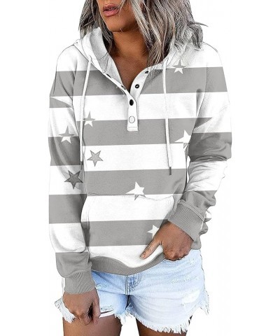 Womens Hoodies Fashion Button Up Sweatshirt Stripe Long Sleeve Tops Color Block Drawstring Hooded Pullover 1-gray $10.65 Hood...