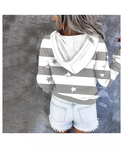 Womens Hoodies Fashion Button Up Sweatshirt Stripe Long Sleeve Tops Color Block Drawstring Hooded Pullover 1-gray $10.65 Hood...