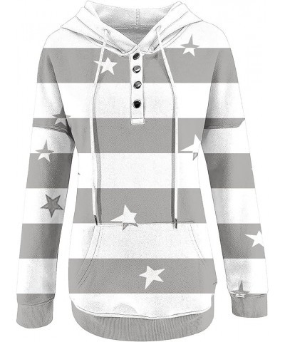 Womens Hoodies Fashion Button Up Sweatshirt Stripe Long Sleeve Tops Color Block Drawstring Hooded Pullover 1-gray $10.65 Hood...