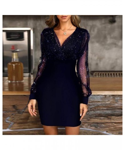 Holiday Dresses for Women, Pub Holiday Dress for Ladies A-Line Nice Long Sleeve Pleated Cocktail Soft Solid 08-blue $13.32 Dr...