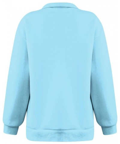 Womens Fall Fashion 2023 Quarter Zip Long Sleeve Sweatshirt Solid Color Loose Trendy Pullover Sweatshirts Clothing Sky Blue 1...