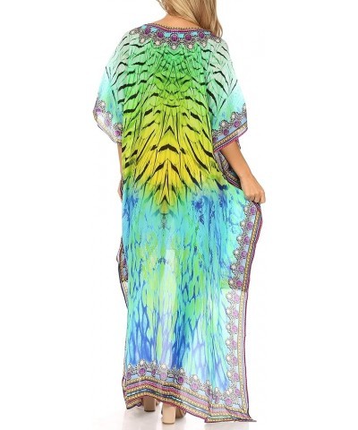 Laisson Flowy Hi Low Caftan Rhinestone Boxy V Neck Dress Top Cover/Up Green Yellow $35.39 Swimsuits