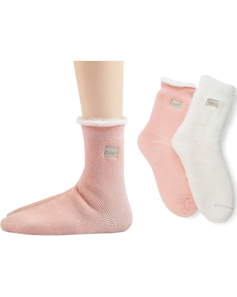 2 Pairs Womens Warm Thermals Socks Wool Pile Lined Insulated Thick Heat Socks Winter SWEET Embroidery 2 Pink $8.84 Socks