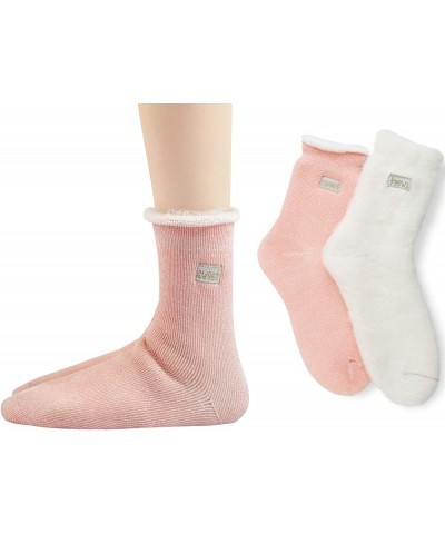 2 Pairs Womens Warm Thermals Socks Wool Pile Lined Insulated Thick Heat Socks Winter SWEET Embroidery 2 Pink $8.84 Socks