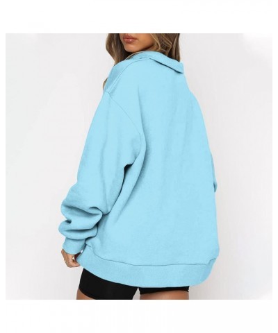 Womens Fall Fashion 2023 Quarter Zip Long Sleeve Sweatshirt Solid Color Loose Trendy Pullover Sweatshirts Clothing Sky Blue 1...