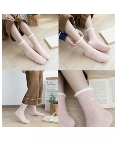 2 Pairs Womens Warm Thermals Socks Wool Pile Lined Insulated Thick Heat Socks Winter SWEET Embroidery 2 Pink $8.84 Socks