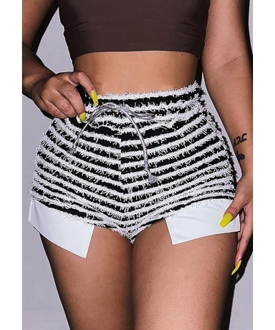 Women's Sweatpants, Sexy Split High Waist Fleece Stripe Patchwork Knitted Shorts 22342-black Shorts $10.08 Shorts