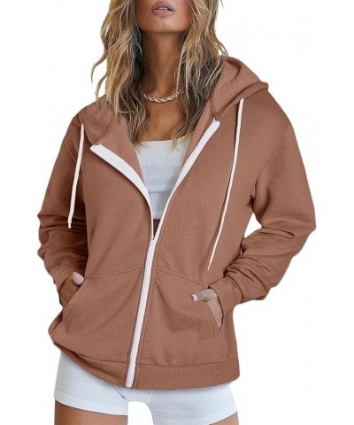 Women's Full Zip Up Hoodie Long Sleeve Hooded Sweatshirts Pockets Jacket Coat for Women A Brown 2 $22.73 Hoodies & Sweatshirts