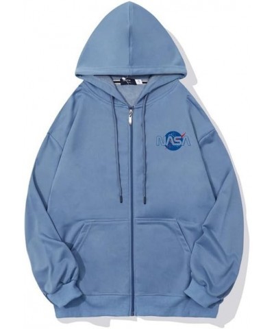 Teen NASA Printed Zip Hoodie Long Sleeve Drawstring Fashion Sweatshirt Blue $15.68 Hoodies & Sweatshirts