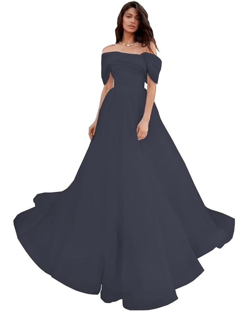 Off Shoulder Prom Dresses Tulle A Line Ball Gown Long Quinceanera Dress Wedding Dress for Women Navy Blue $29.80 Dresses