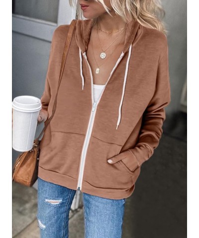 Women's Full Zip Up Hoodie Long Sleeve Hooded Sweatshirts Pockets Jacket Coat for Women A Brown 2 $22.73 Hoodies & Sweatshirts