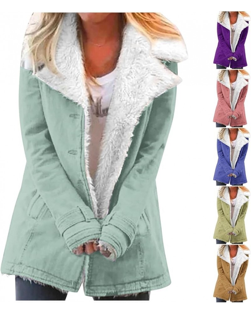 Sherpa Fleece Lined Fall Jackets For Women 2023 Open Front Cardigan Fuzzy Coat Warm Winter Outerwear With Pockets G11-mint Gr...