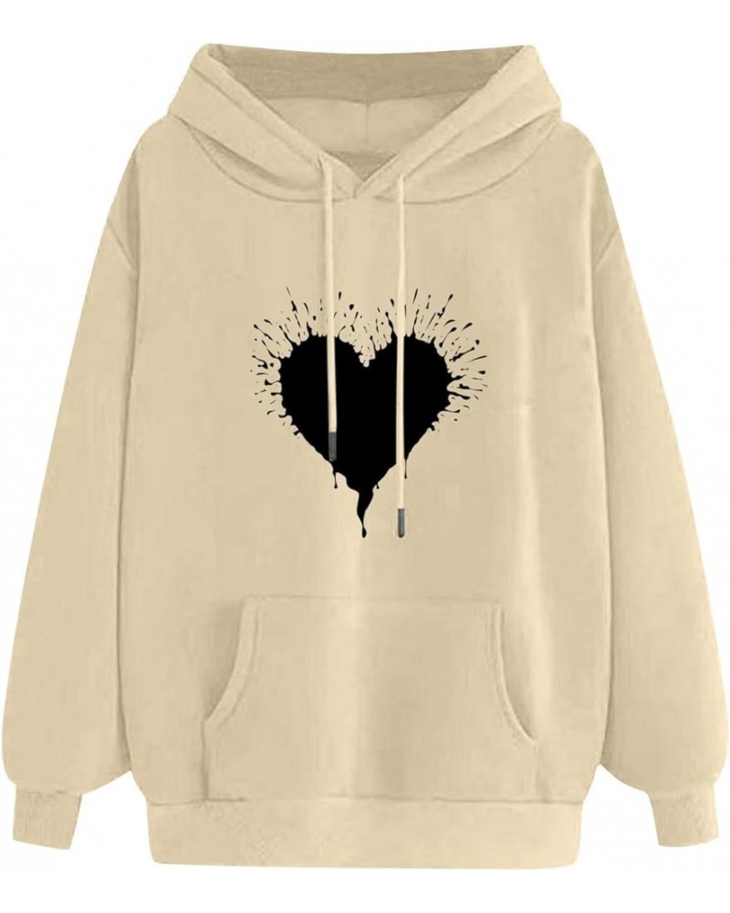 Womens Heart Print Hoodies Casual Plus Size Long Sleeve Hooded Sweatshirts Oversized Graphic Cute Preppy Clothes 1 Beige $6.1...