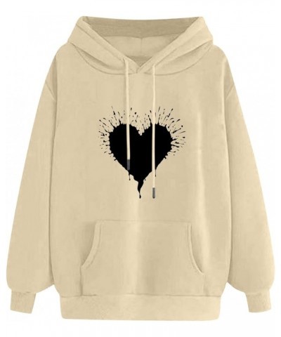 Womens Heart Print Hoodies Casual Plus Size Long Sleeve Hooded Sweatshirts Oversized Graphic Cute Preppy Clothes 1 Beige $6.1...