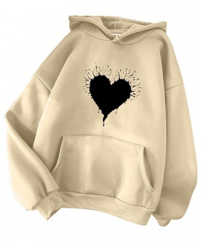 Womens Heart Print Hoodies Casual Plus Size Long Sleeve Hooded Sweatshirts Oversized Graphic Cute Preppy Clothes 1 Beige $6.1...