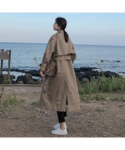 Ladies Trench Coat Plaid Long Double Breasted Belted Loose Women Duster Coat Outerwear (Color : Plaid Coffee, Size : Small) M...