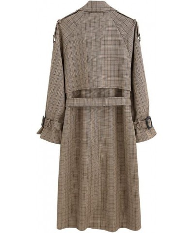 Ladies Trench Coat Plaid Long Double Breasted Belted Loose Women Duster Coat Outerwear (Color : Plaid Coffee, Size : Small) M...