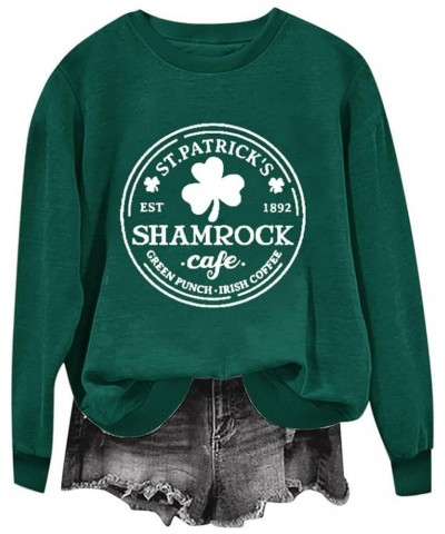 Women's Fashionable Casual St. Patrick's Day Sweatshirt with Crewneck and Long Sleeves, featuring Shamrock Print 2-white $9.7...