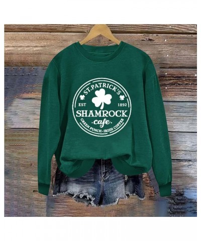 Women's Fashionable Casual St. Patrick's Day Sweatshirt with Crewneck and Long Sleeves, featuring Shamrock Print 2-white $9.7...