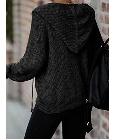 Women's Fall Zip Up Hooded Sweater Jackets Open Front Drawstring Knitted Tops Black $15.75 Sweaters