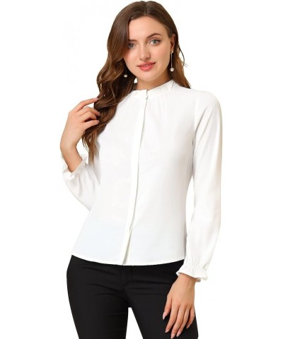 Women's Work Office Blouse Button Up Ruffle Collar Long Sleeve Chiffon Shirt White $14.24 Blouses