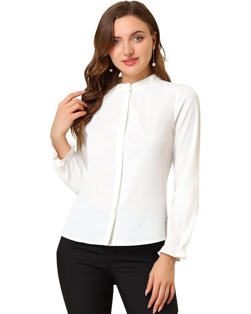 Women's Work Office Blouse Button Up Ruffle Collar Long Sleeve Chiffon Shirt White $14.24 Blouses