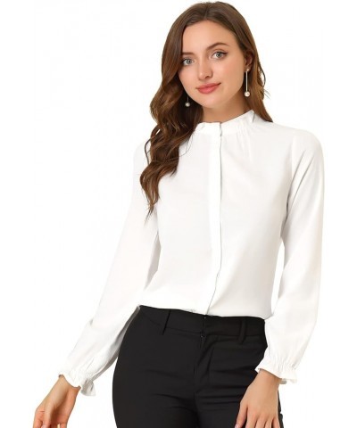 Women's Work Office Blouse Button Up Ruffle Collar Long Sleeve Chiffon Shirt White $14.24 Blouses