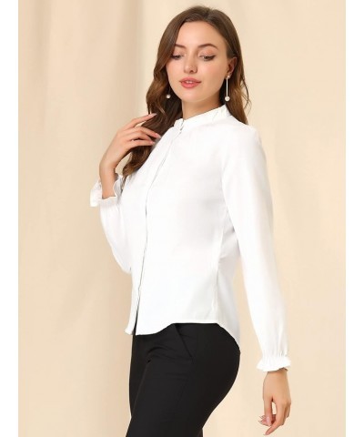 Women's Work Office Blouse Button Up Ruffle Collar Long Sleeve Chiffon Shirt White $14.24 Blouses