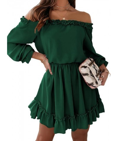 Womens Spring 2024 Ruffle Off Shoulder Dress Long Sleeve Elastic Waist A-Line Casual Swing Mini Dresses Green $25.64 Dresses