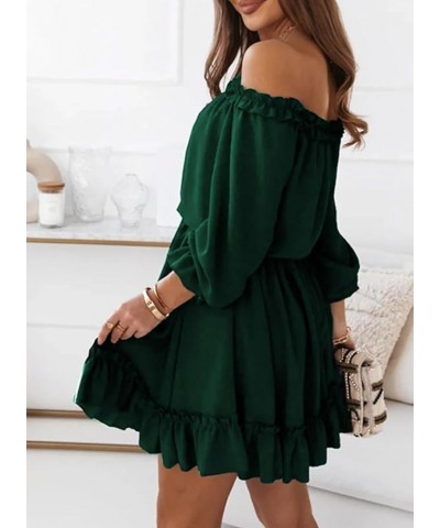 Womens Spring 2024 Ruffle Off Shoulder Dress Long Sleeve Elastic Waist A-Line Casual Swing Mini Dresses Green $25.64 Dresses