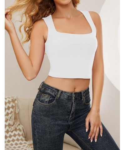 Women Basic Square Neck Sleeveless Crop Tank Top Casual Solid Slim Fit Cropped Cami Vest Going Out Tops Camisole White $10.44...