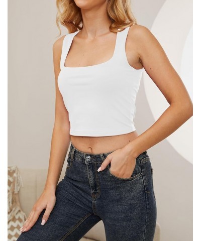 Women Basic Square Neck Sleeveless Crop Tank Top Casual Solid Slim Fit Cropped Cami Vest Going Out Tops Camisole White $10.44...