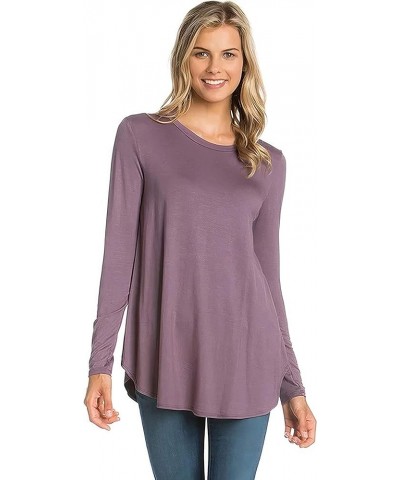 Plus Size Women's Long Sleeve Top Round Scoop Neck Casual Flowy Tunic Top Silver Sand $13.19 Tops