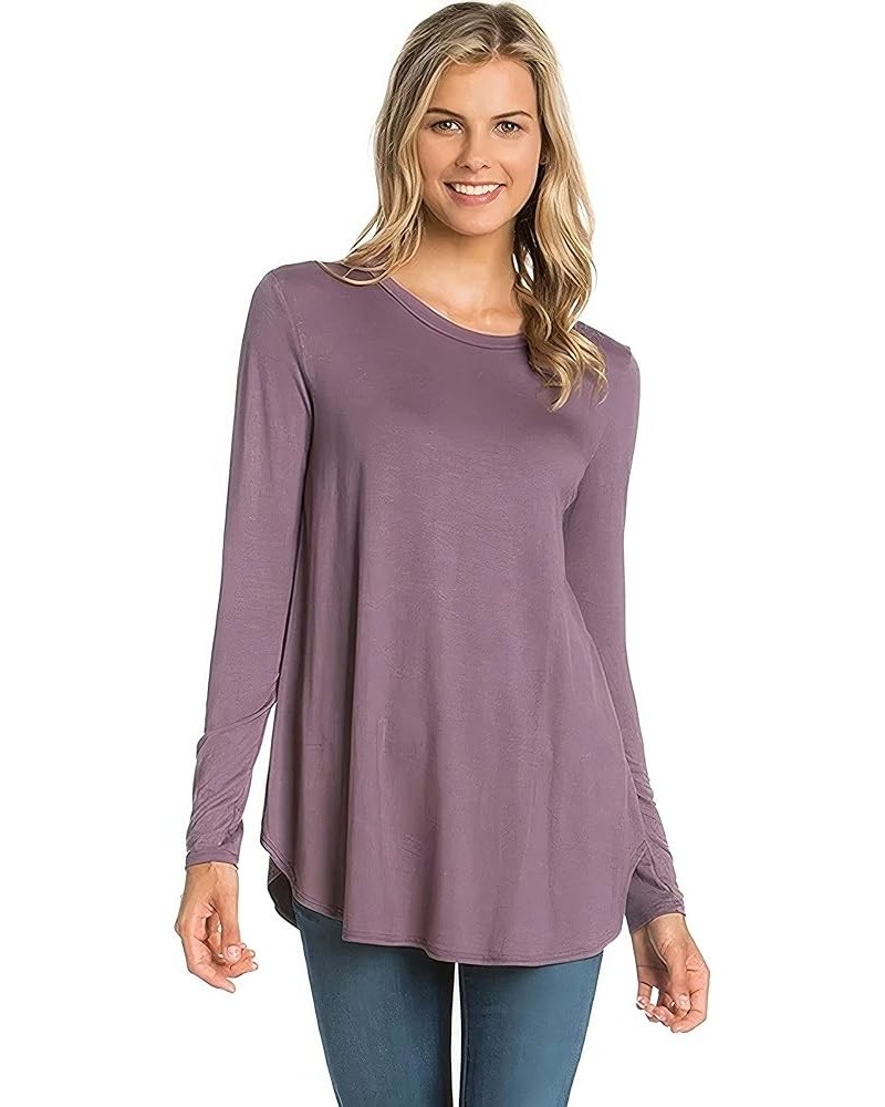 Plus Size Women's Long Sleeve Top Round Scoop Neck Casual Flowy Tunic Top Silver Sand $13.19 Tops