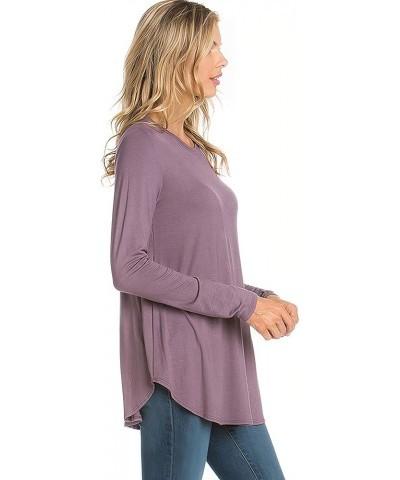 Plus Size Women's Long Sleeve Top Round Scoop Neck Casual Flowy Tunic Top Silver Sand $13.19 Tops