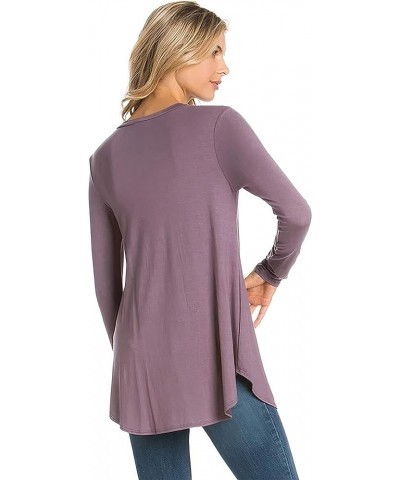 Plus Size Women's Long Sleeve Top Round Scoop Neck Casual Flowy Tunic Top Silver Sand $13.19 Tops