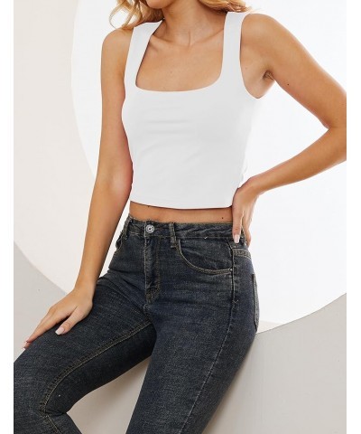 Women Basic Square Neck Sleeveless Crop Tank Top Casual Solid Slim Fit Cropped Cami Vest Going Out Tops Camisole White $10.44...