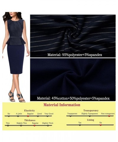 Womens Pleated Crew Neck Peplum Work Office Business Bodycon Sheath Dress Blue and White Pinstriped (Sleeveless) $23.39 Dresses